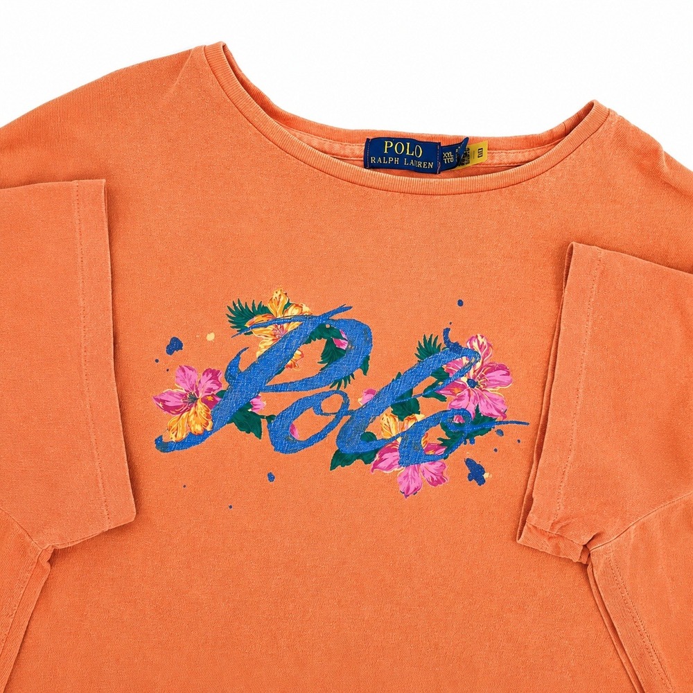 Polo Ralph Lauren Graphic Tee Mens XXL Heritage Floral Orange Vintage Style